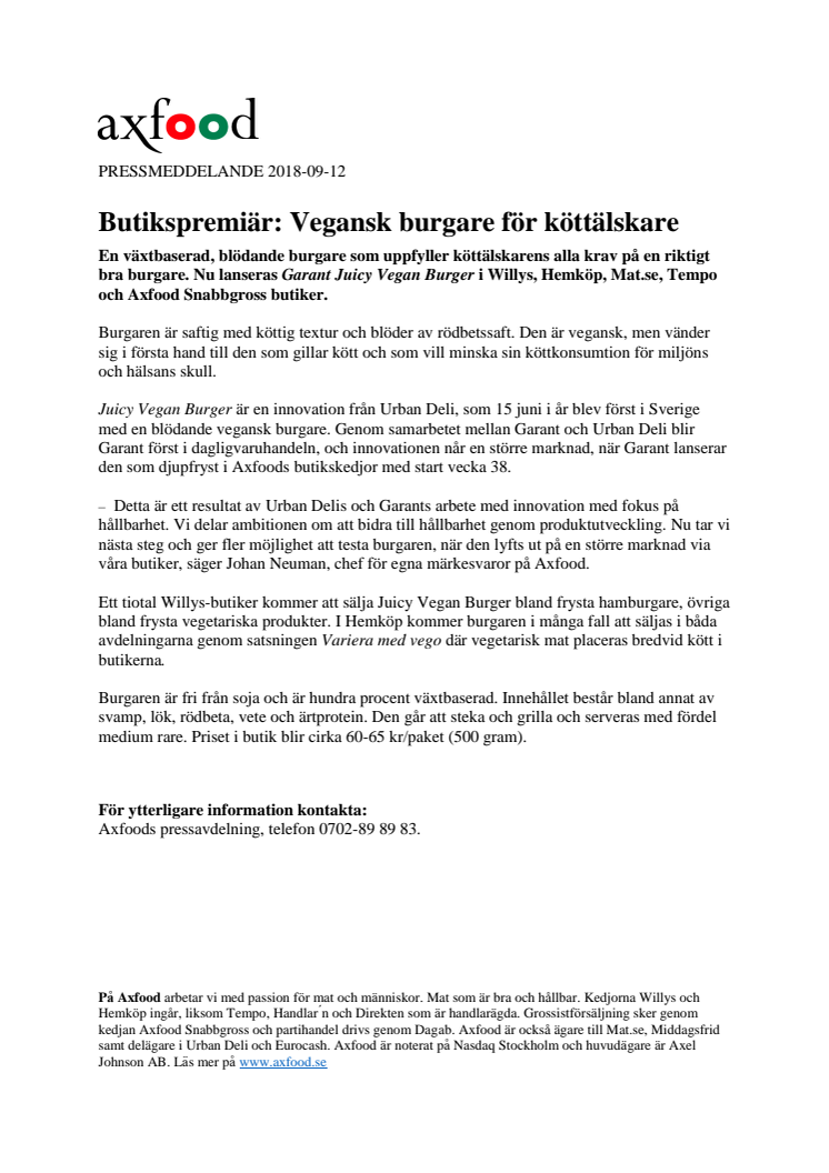 Butikspremiär: Vegansk burgare för köttälskare