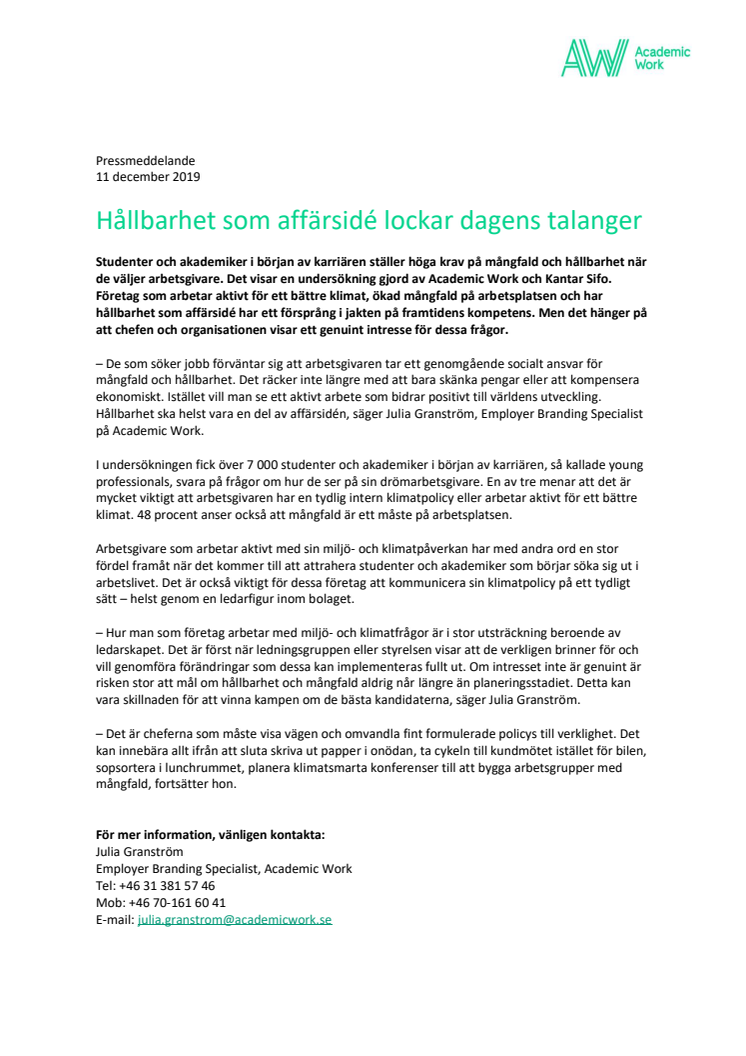 Hållbarhet som affärsidé lockar dagens talanger