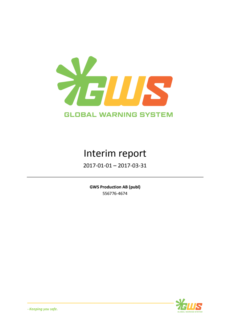 GWS Production AB (publ) Publishes Report for First Quarter, 2017.