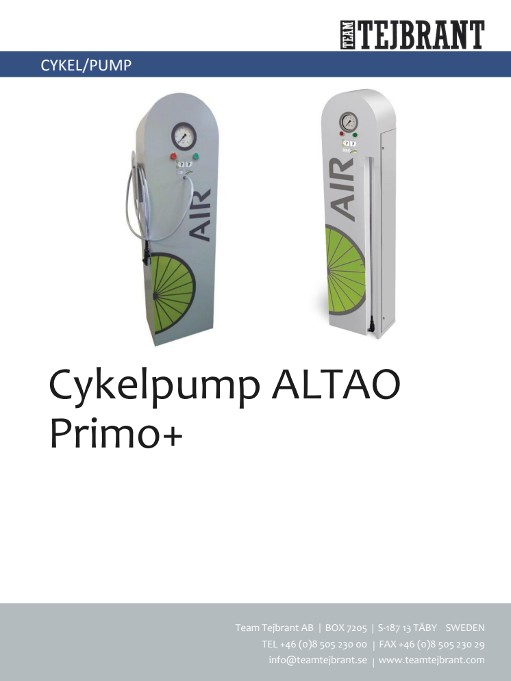 Produktblad Cykelpump ALTAO Primo Plus