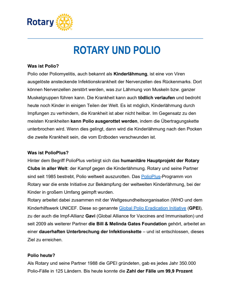 Faktenblatt Rotary und Polio (PDF Version)