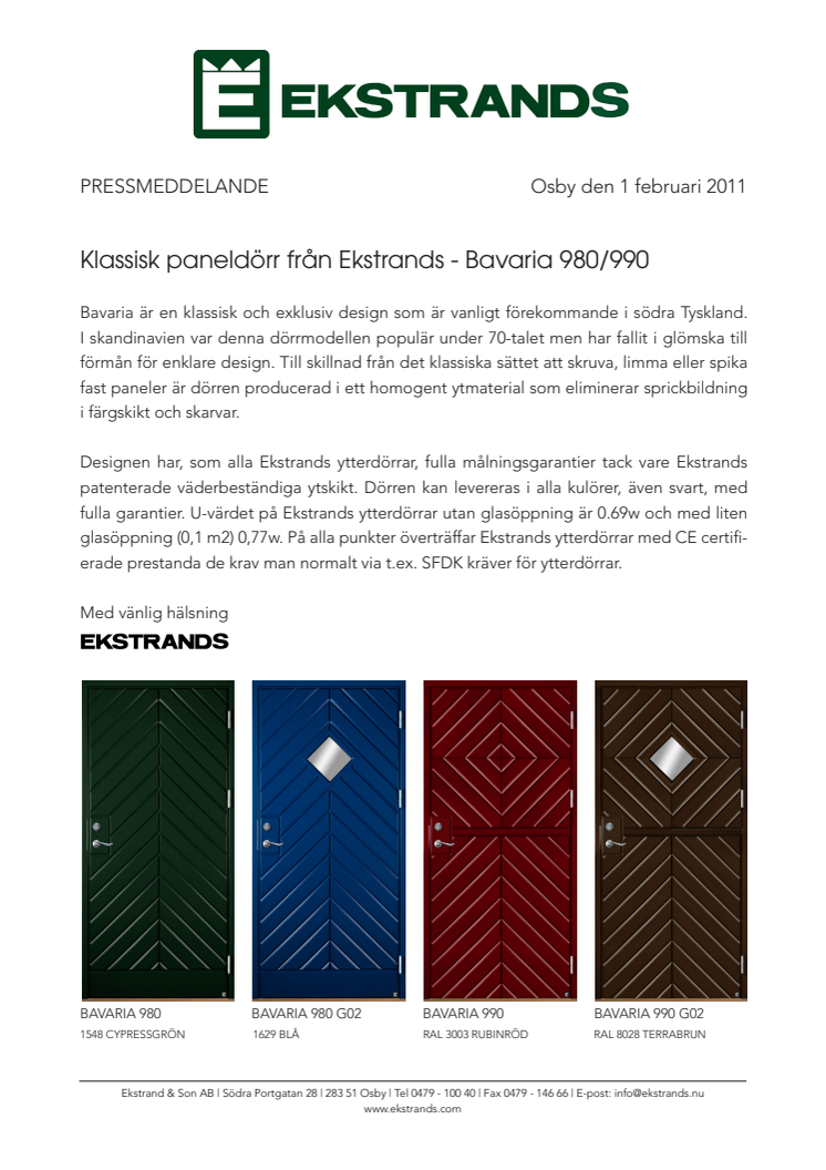 Klassisk paneldörr från Ekstrands - Bavaria 980/990