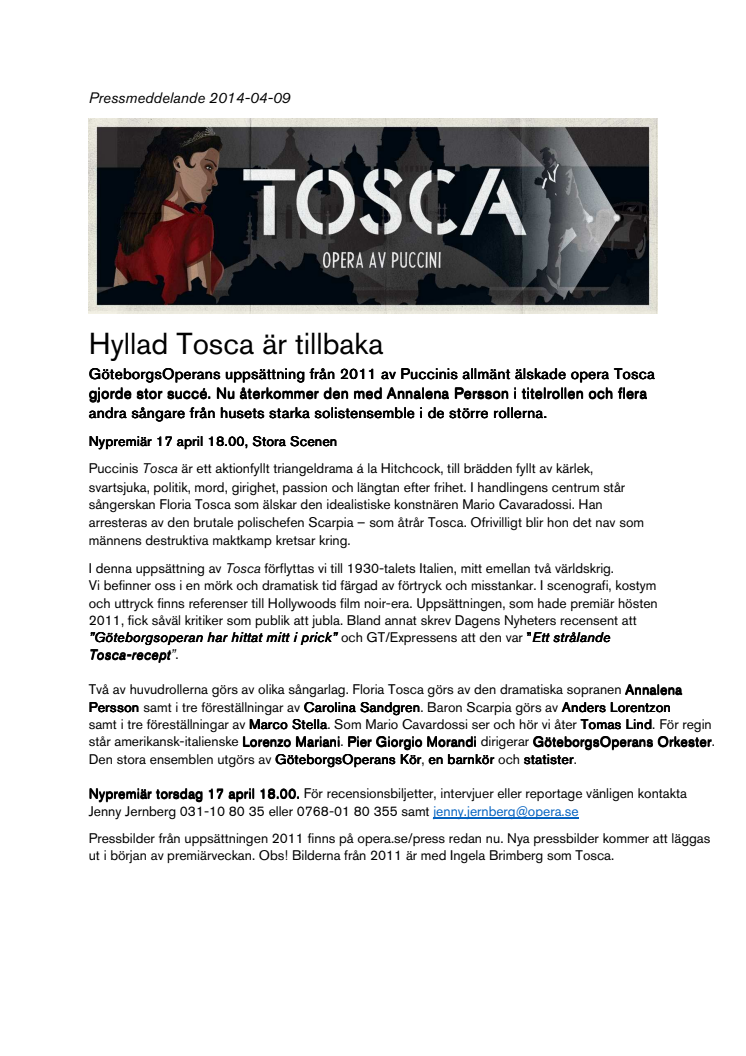 Hyllad Tosca är tillbaka 