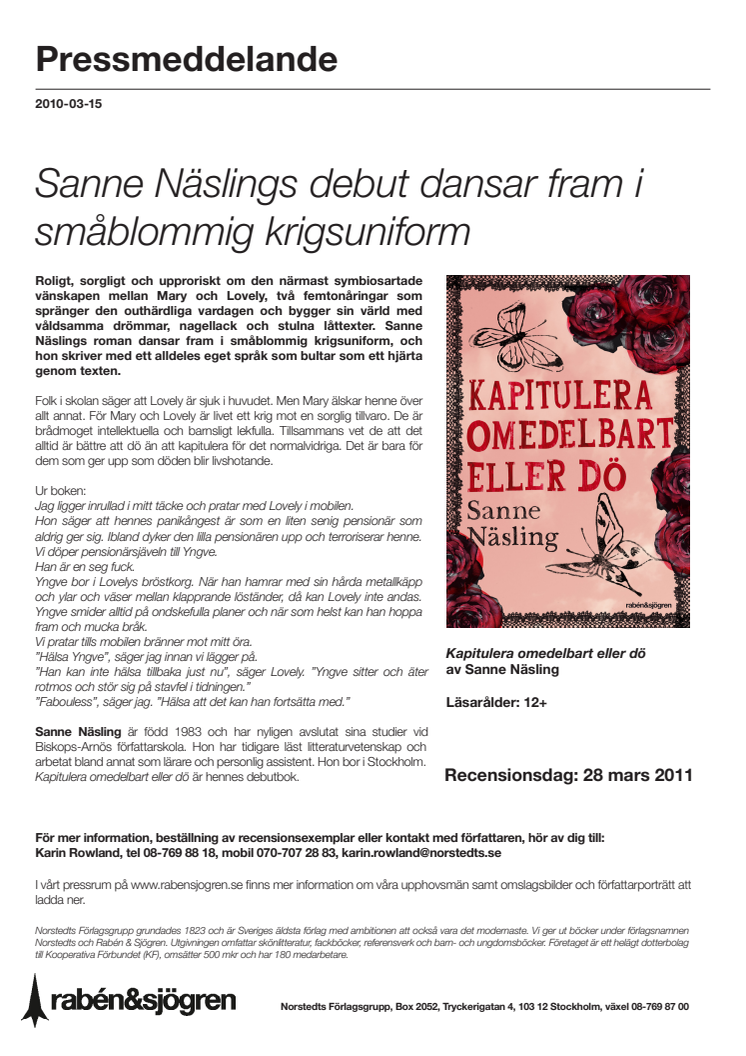 Sanne Näslings debut dansar fram i småblommig krigsuniform 