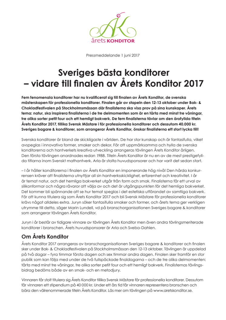Sveriges bästa konditorer – vidare till finalen av Årets Konditor 2017