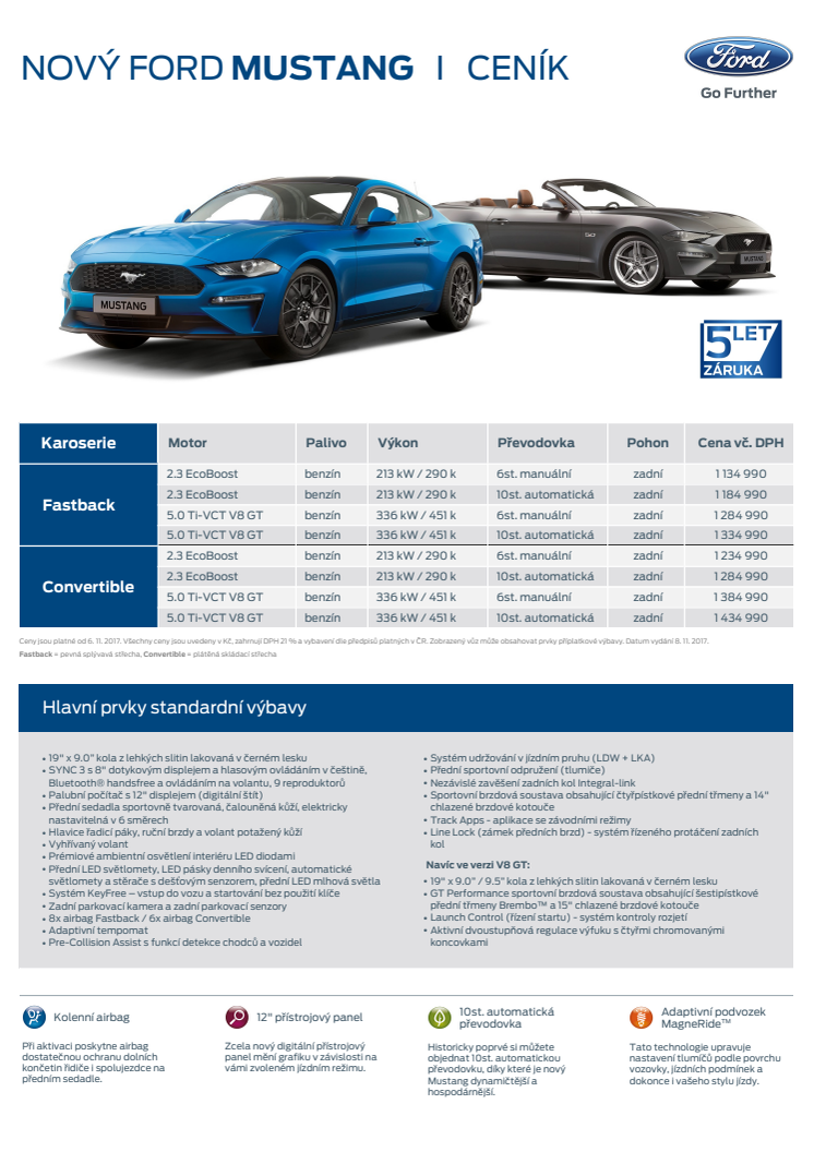 Aktuální ceník nového Fordu Mustang MR 2018