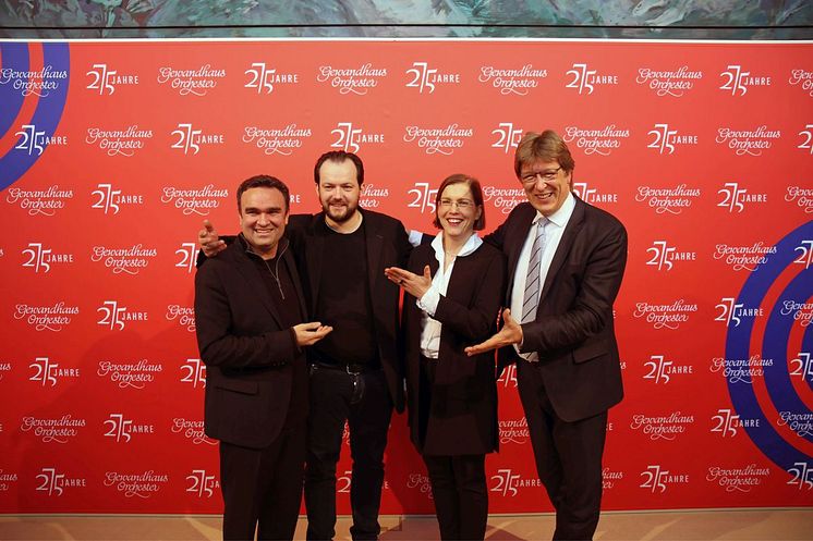 v.l.: Jörg Widmann, Andris Nelsons, Dr. Skadi Jennicke und Prof. Andreas Schulz präsentierten das Jubiläumsprogramm