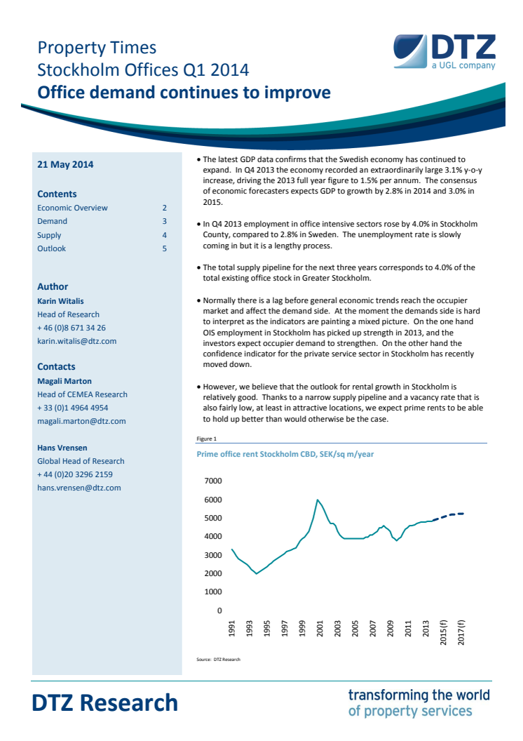 Property Times Stockholm Office Q1 2014 - Office demand continues to improve