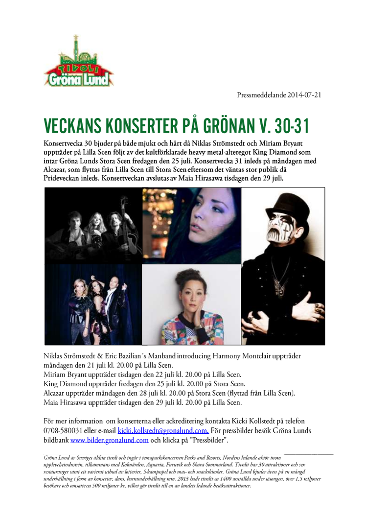 Veckans konserter på Grönan V.30-31