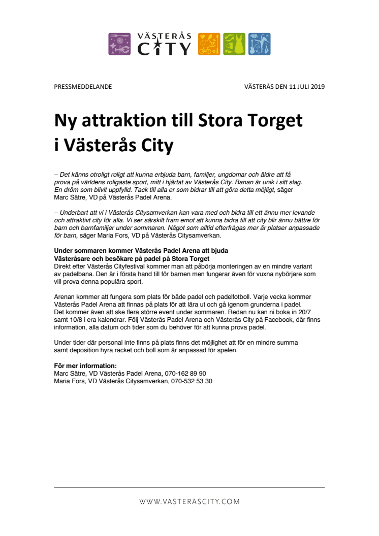 Ny attraktion till Stora Torget i Västerås City