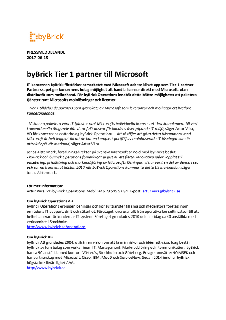 byBrick Tier 1 partner till Microsoft