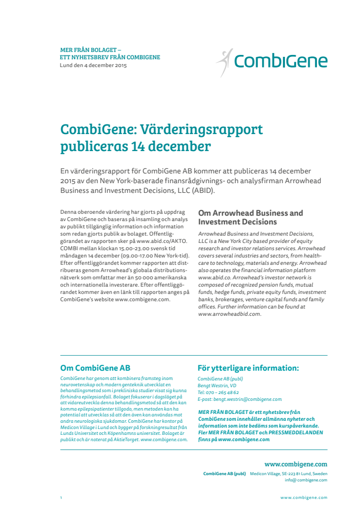Värderingsrapport publiceras 14 december