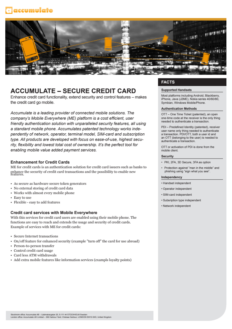 Accumulate - Secure Credit Card, fact sheet