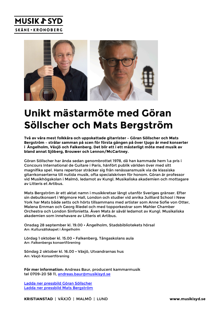 Unikt mästarmöte med Göran Söllscher och Mats Bergström