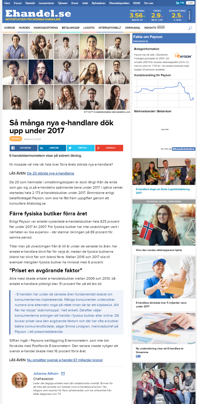 Så många nya e-handlare dök upp under 2017. Ehandel.se februari 2018