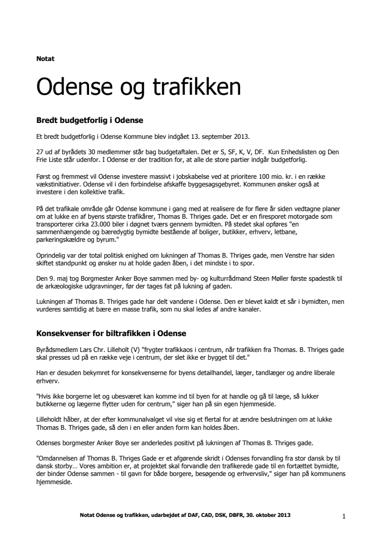 Notat Odense og trafikken