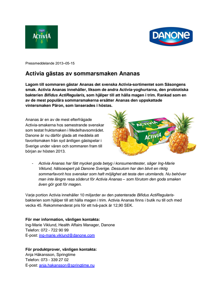 Activia gästas av sommarsmaken Ananas 