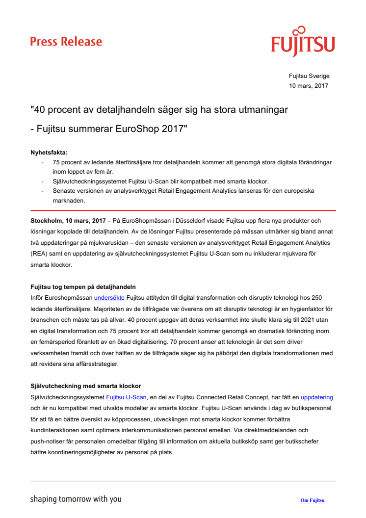 40 procent av detaljhandeln säger sig ha stora utmaningar - Fujitsu summerar EuroShop 2017 