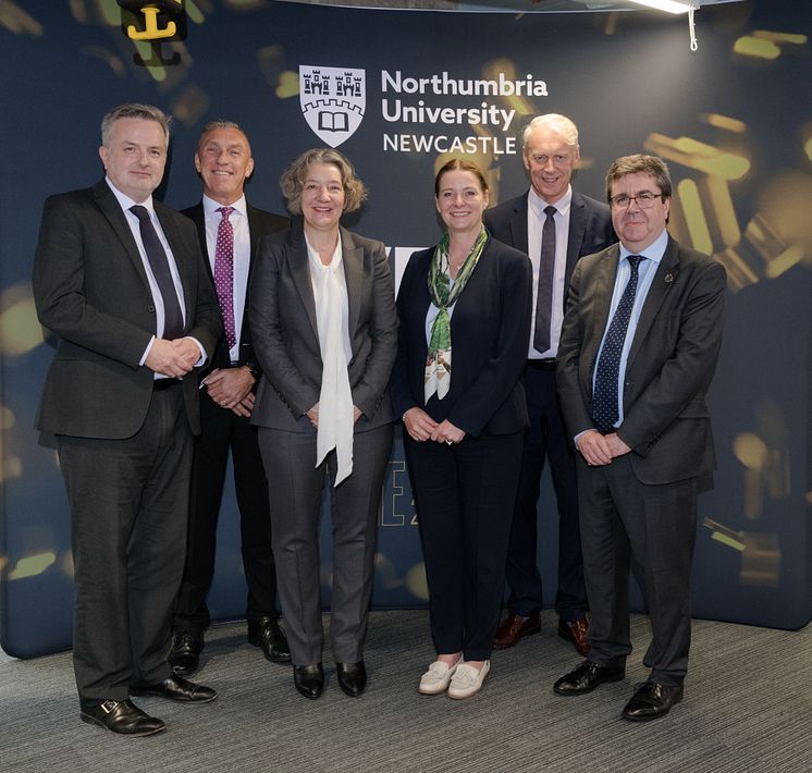 L-R_Prof Michael Young, Prof Paul Croney, Prof Karen O'Brien, Rt Hon Gillian Keegan MP, Prof Chris Day and Prof Andy Long.