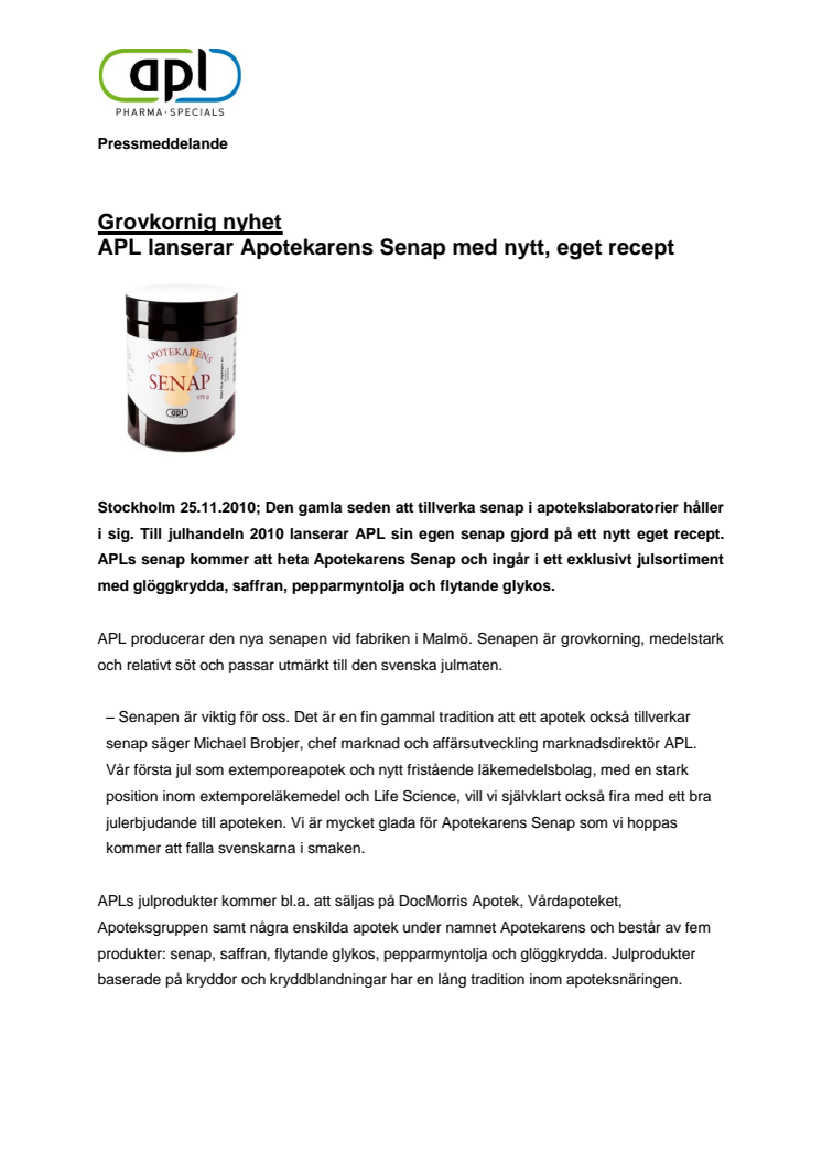 APL lanserar Apotekarens Senap med nytt, eget recept
