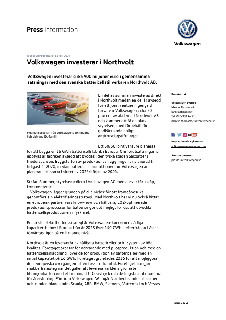 Volkswagen investerar i Northvolt