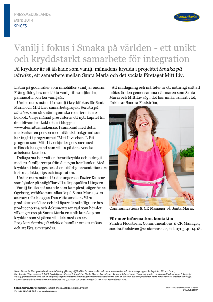 Vanilj i fokus i Smaka på världen - ett unikt och kryddstarkt samarbete för integration