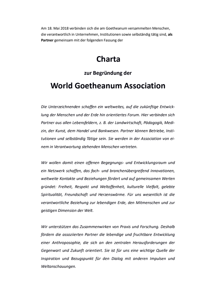 World Goetheanum Association Charta 2018