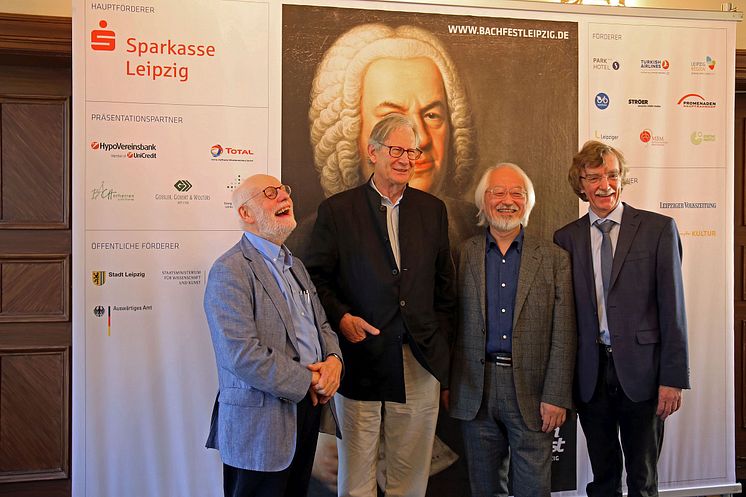 Bachfest Leipzig 2018 - die Bach-Interpreten freuen sich auf das Bachfest - Ton Koopman, Sir John Eliot Gardiner, Masaaki Suzuki, Gotthold Schwarz (v. l.)
