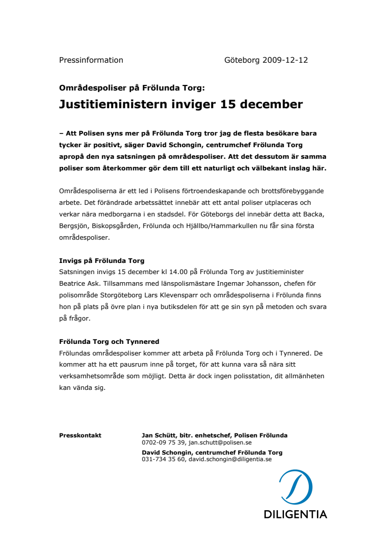 Områdespoliser på Frölunda Torg: Justitieministern inviger 15 december