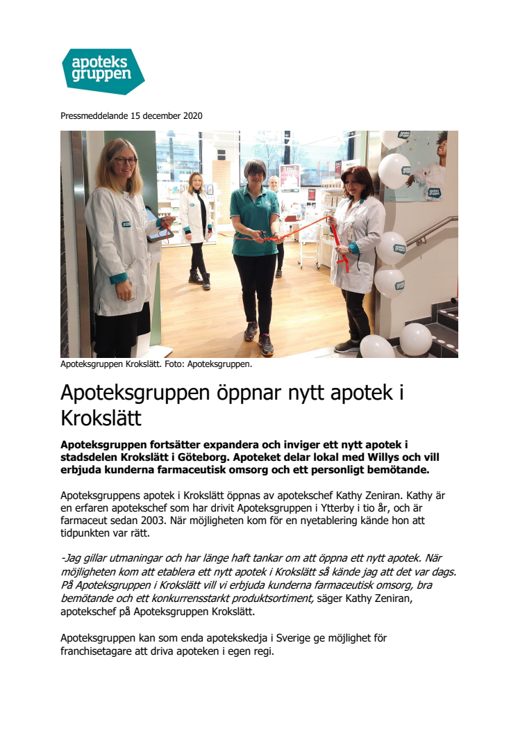 Apoteksgruppen öppnar nytt apotek i Krokslätt