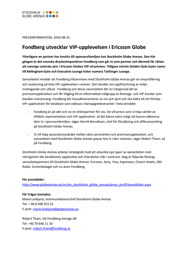 Fondberg utvecklar VIP-upplevelsen i Ericsson Globe