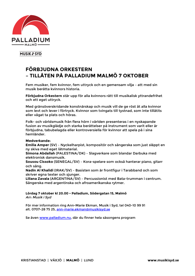 Förbjudna Orkestern – tillåten på Palladium Malmö 7 oktober