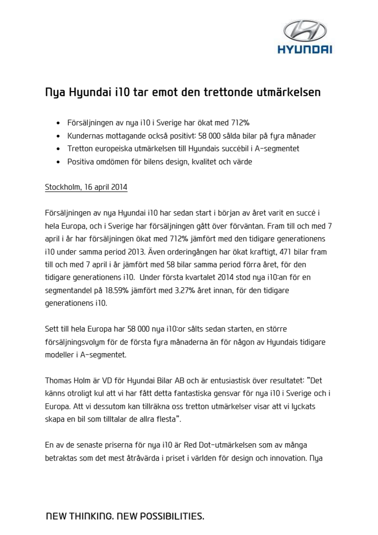 Nya Hyundai i10 tar emot den trettonde utmärkelsen