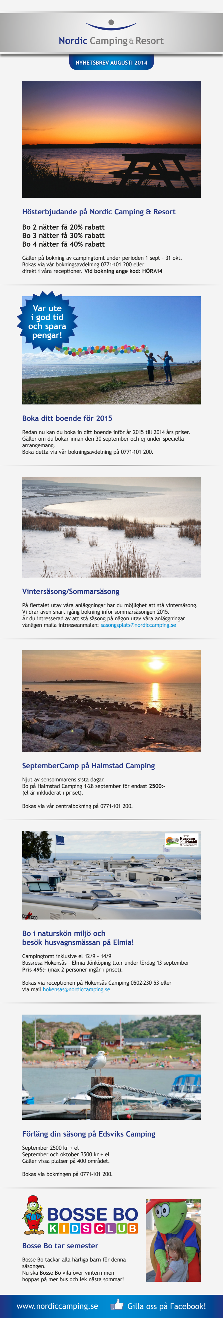 Nordic Camping & Resort nyhetsbrev augusti månad