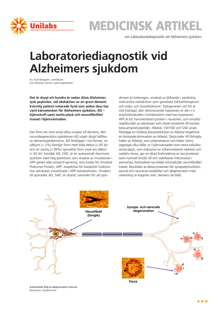 Laboratoriediagnostik vid Alzheimers sjukdom