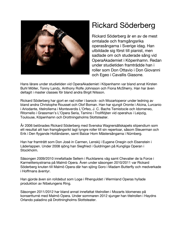 Singer Biography: Rickard Söderberg, tenor (in Swedish)