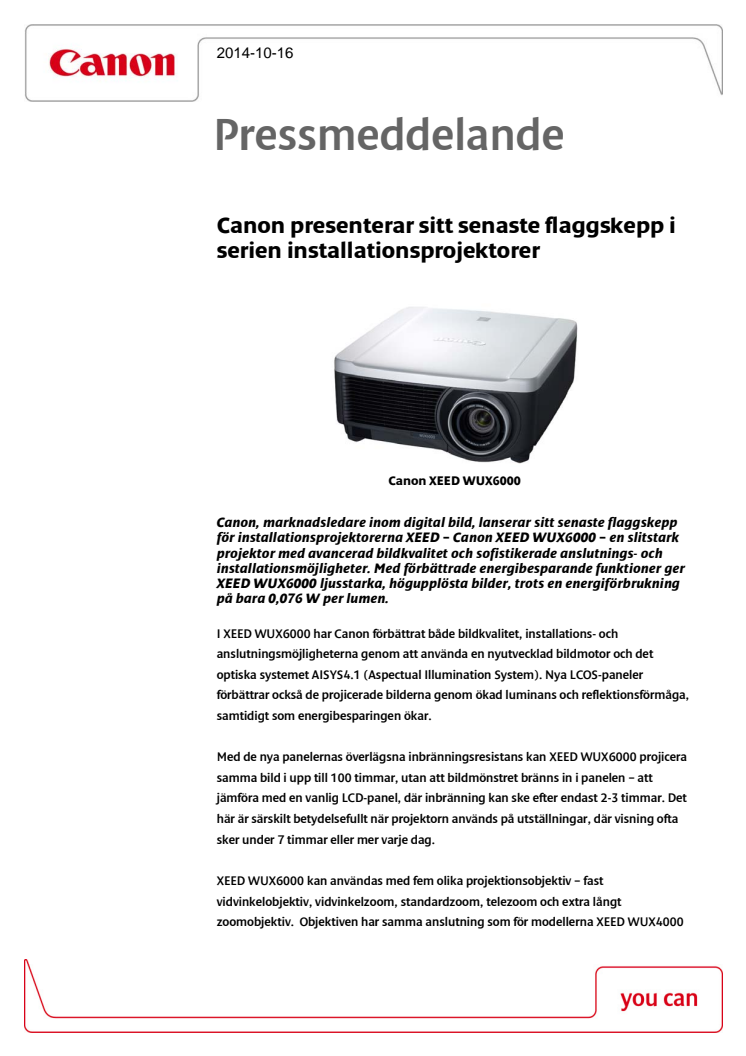 Canon presenterar sitt senaste flaggskepp i serien installationsprojektorer