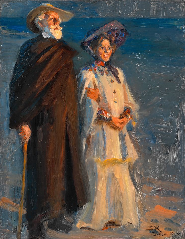 P. S. Krøyer: "Drachmann og hustru. Hele figurer stående." 1905