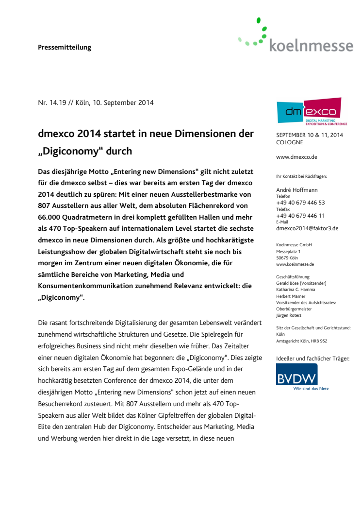 dmexco 2014 startet in neue Dimensionen der „Digiconomy“ durch