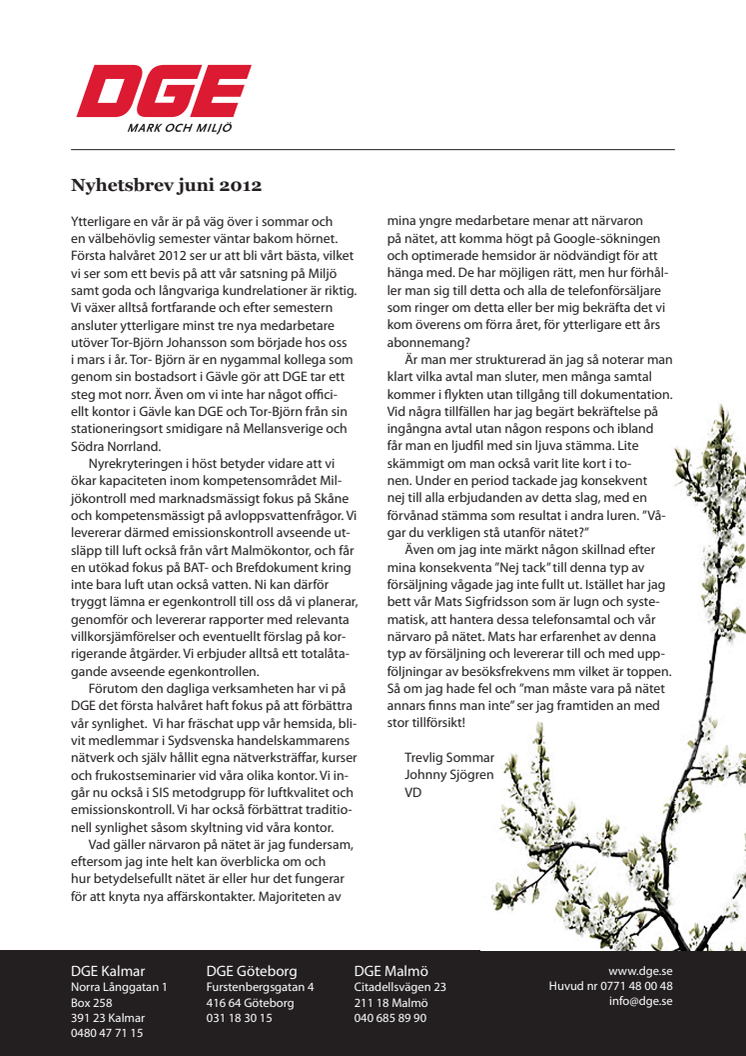 DGEs Nyhetsbrev juni 2012