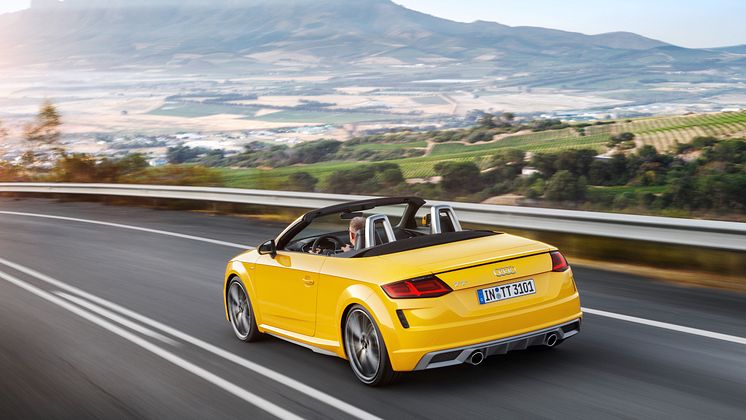 Audi TT Roadster S-line (vegasgul) dynamisk skråt bagfra