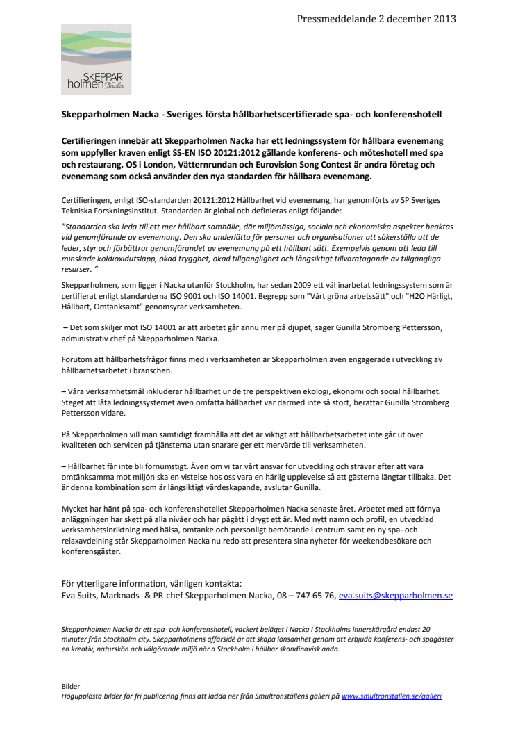 Skepparholmen Nacka - Sveriges första hållbarhetscertifierade spa- och konferenshotell