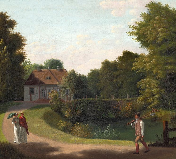 C. W. Eckersberg- Parti fra Liselund. 1809. Usigneret. Olie på lærred. 33 x 36.