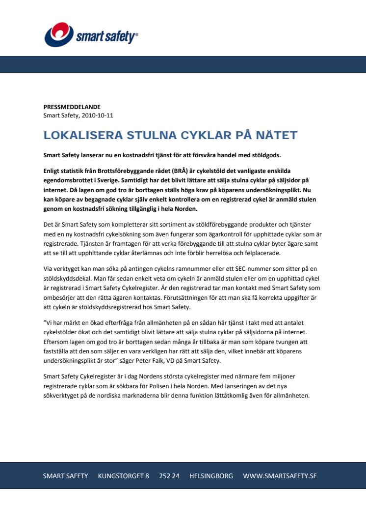 LOKALISERA STULNA CYKLAR PÅ NÄTET