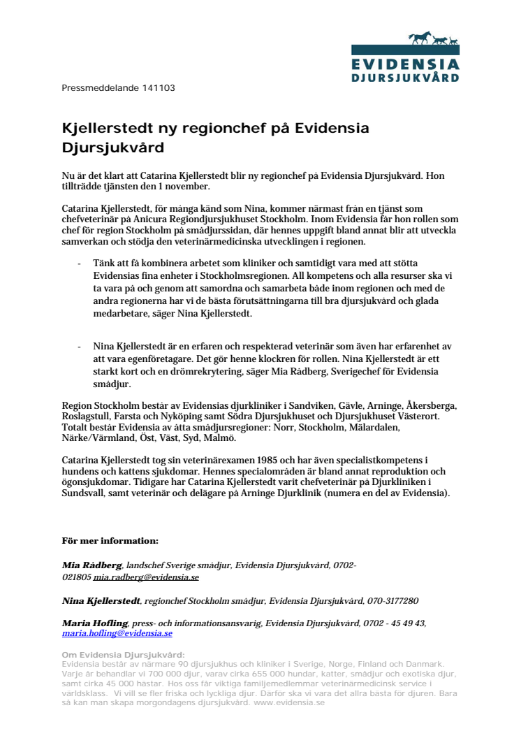 Kjellerstedt ny regionchef på Evidensia Djursjukvård