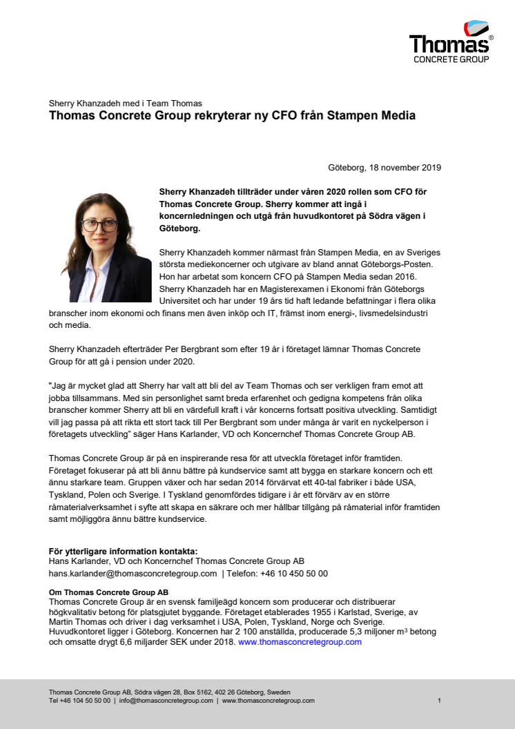 Thomas Concrete Group rekryterar ny CFO från Stampen Media
