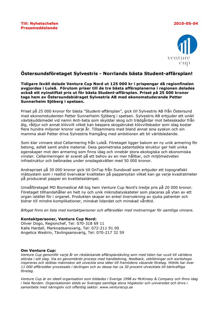 Östersundsföretaget Sylvestris - Norrlands bästa Student-affärsplan!