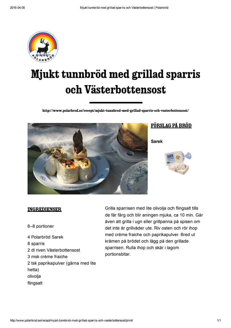 Mjukt tunnbröd med grillad sparris och Västerbottensost