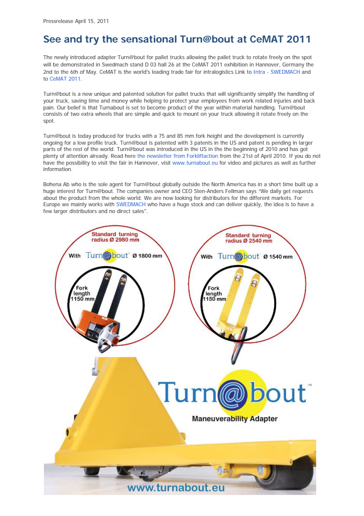 See and try the sensational Turn@bout at CeMAT 2011 May 2 to 6 in Hannover