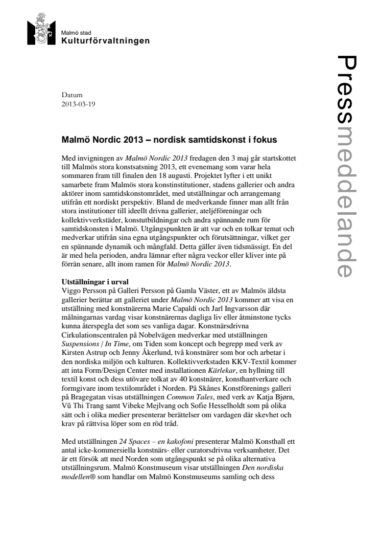 Malmö Nordic 2013 – nordisk samtidskonst i fokus